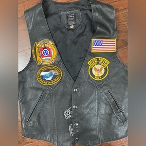 Vintage Tony’s Leather Biker Vest Patches Navy American Flag Triumph Eagle 40